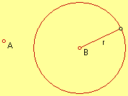 Given circle centered at B with radius r and point A.