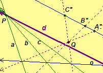 Find the image of line d in the projectivity between a pencil of lines and a pencil of points.