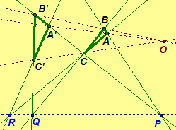 Diagram of Desargue's Theorem and its dual. Click for a javasketchpad illustration.