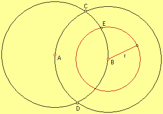 From previous diagram, constructed two circles with radius AB one centered at A and the other at B.