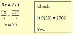 Division example for solving equations.